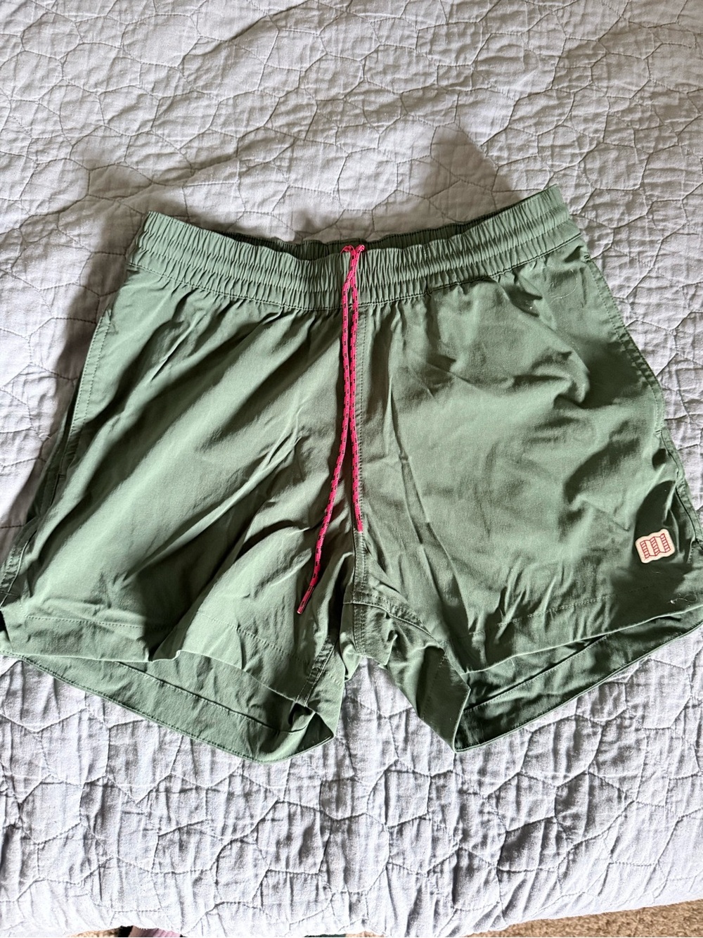 Topo Designs Olive Green Shorts with Pink Tag - Picture 1 of 3